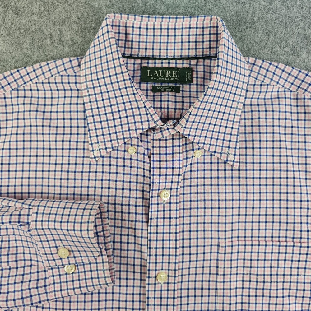 Lauren Ralph Lauren Dress Shirt Mens 16.5 32/33 Classic Fit Non Iron Pink Blue